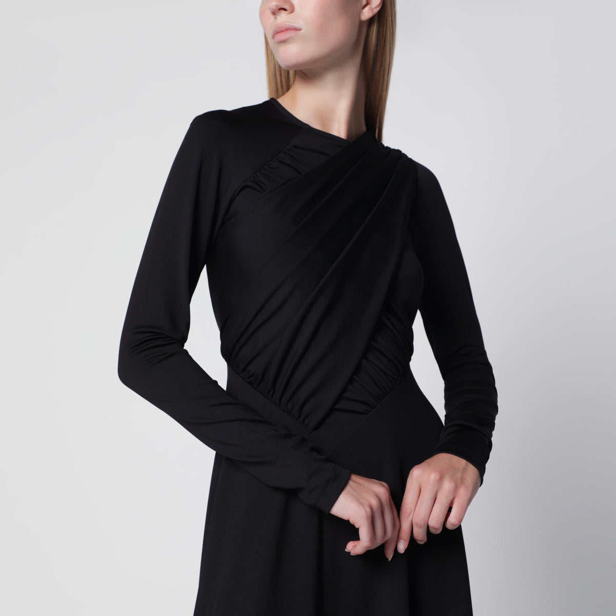 Victoria Beckham Asymmetric Draped Dress In Black Stretch Fabric Women VICTORIA BECKHAM