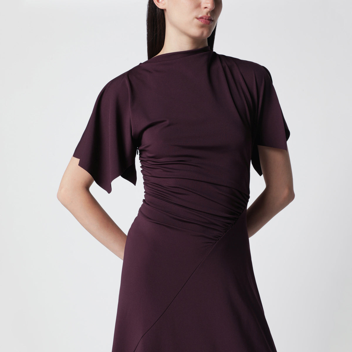 Victoria Beckham Blackcurrant Black Draped Midi Dress Women VICTORIA BECKHAM