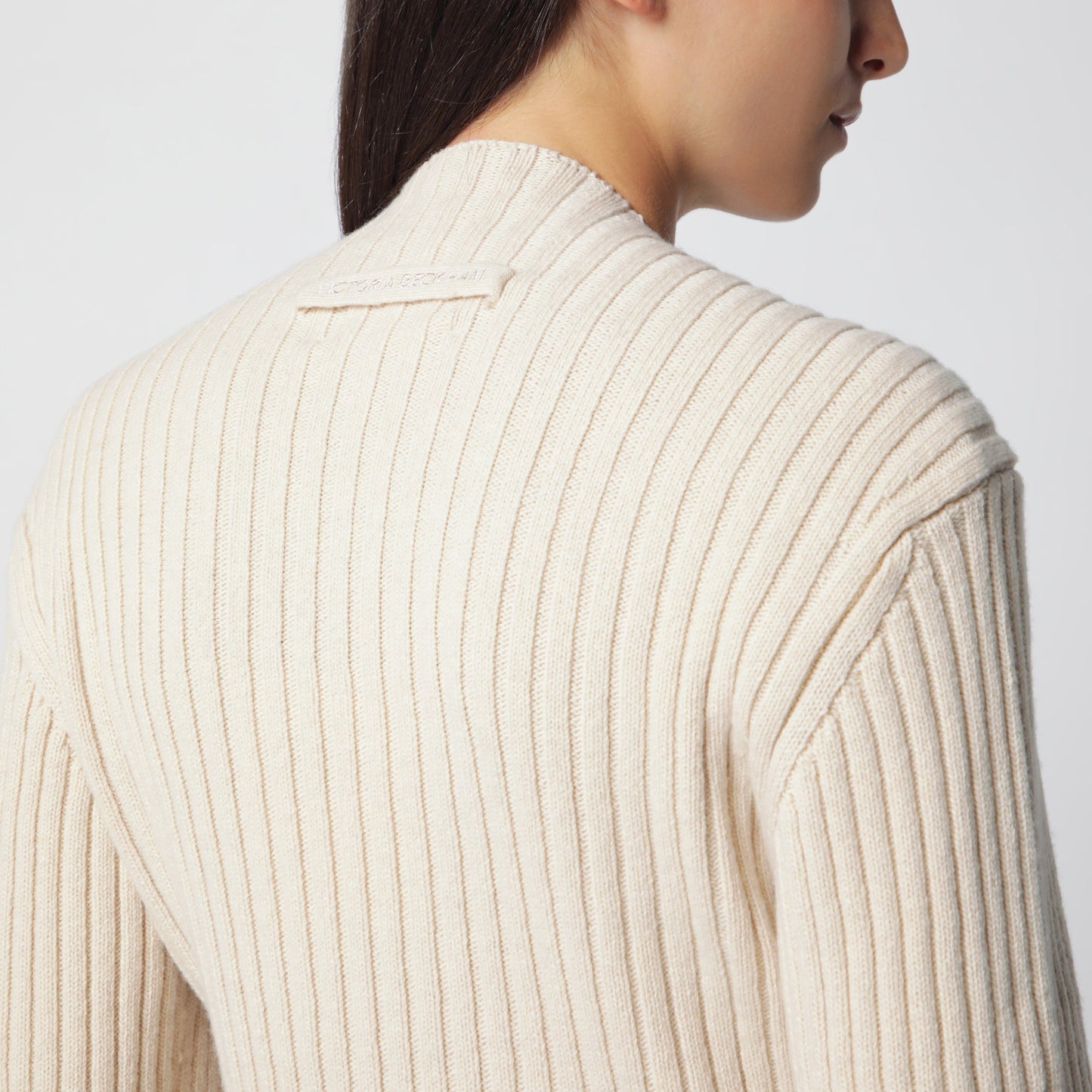 Victoria Beckham Ribbed Sweater In Beige Wool And Cashmere Women VICTORIA BECKHAM