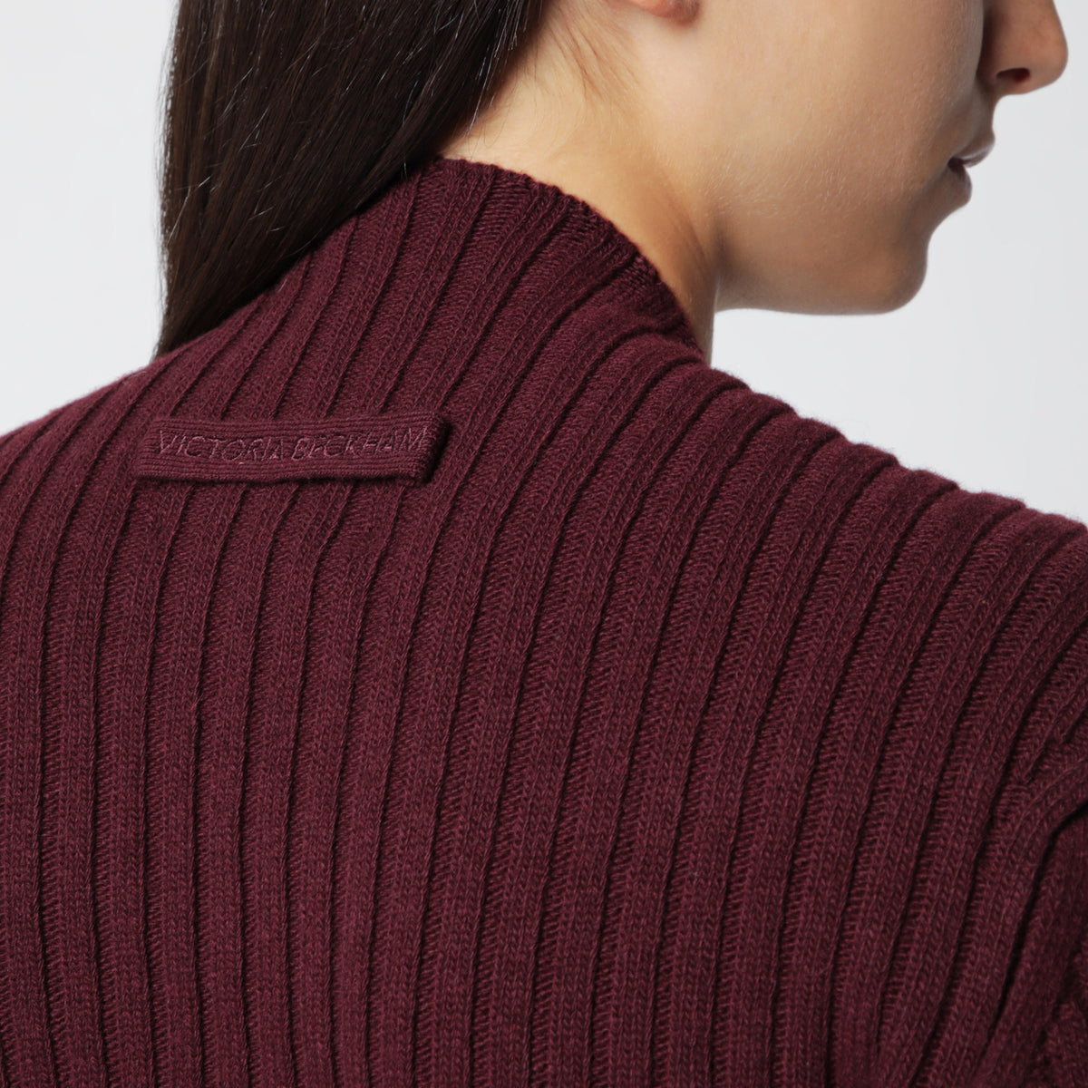 Victoria Beckham Ribbed Sweater In Dark Grey Wool And Cashmere Women VICTORIA BECKHAM