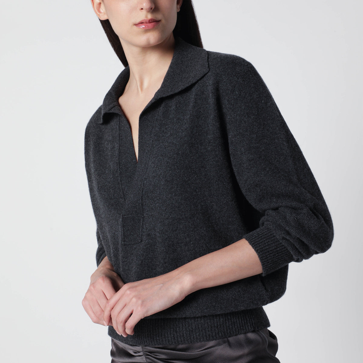 Victoria Beckham Genevieve Sweater In Grey Melange Cashmere Blend Women VICTORIA BECKHAM