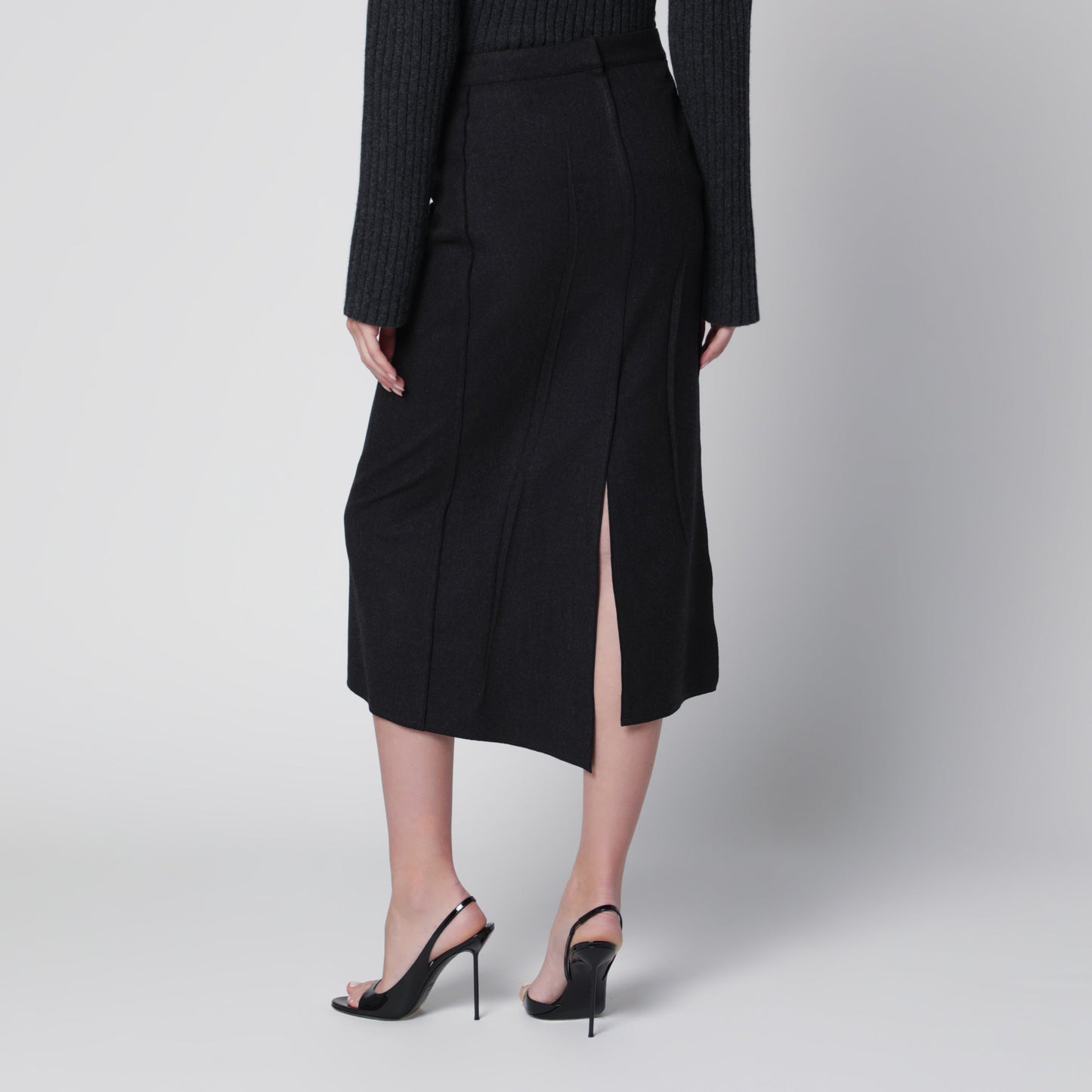 Victoria Beckham Pressed Midi Skirt In Dark Grey Wool And Mohair Women VICTORIA BECKHAM