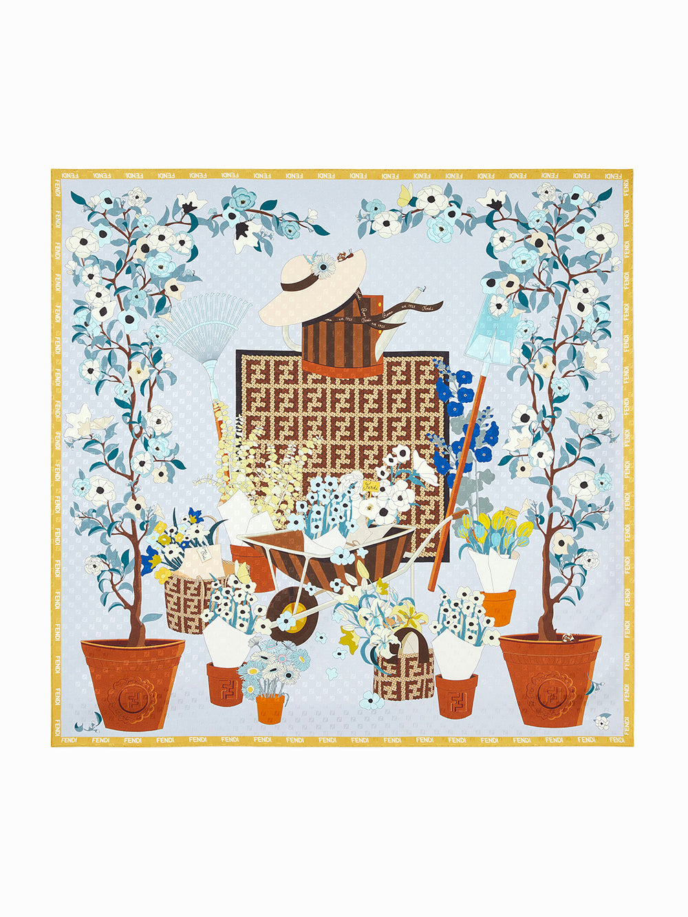 Fendi Women Foulard 90X90 Stampa Fendi Gardening FENDI