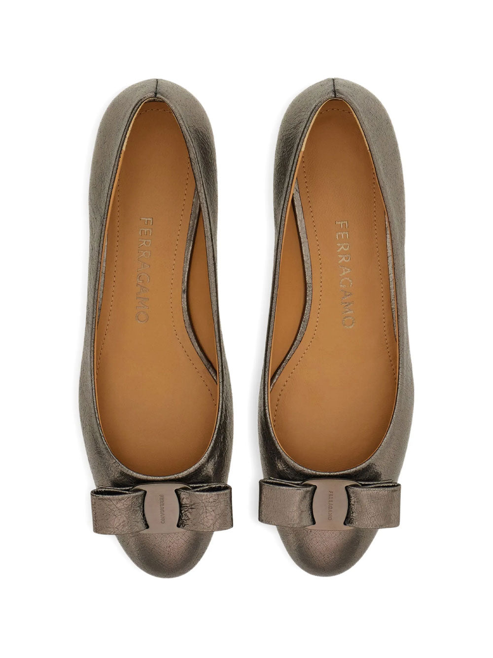 Ferragamo Women Varina Crackled Laminated Metallic Leather Ballet Flat FERRAGAMO