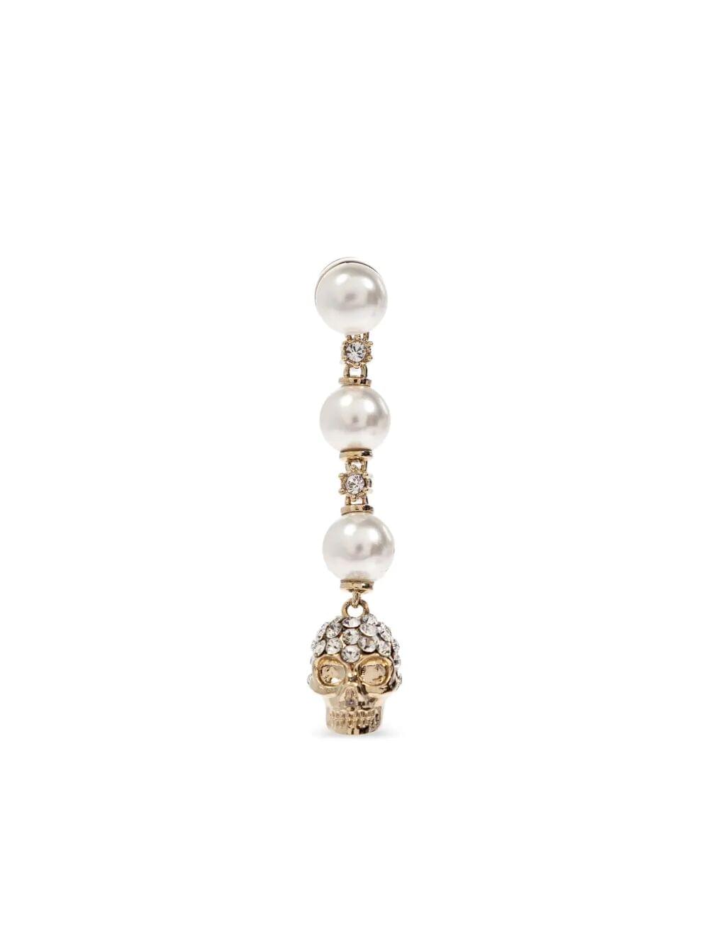 Alexander Mcqueen Women Skull And Pearl Earrings In Pale Gold ALEXANDER MCQUEEN