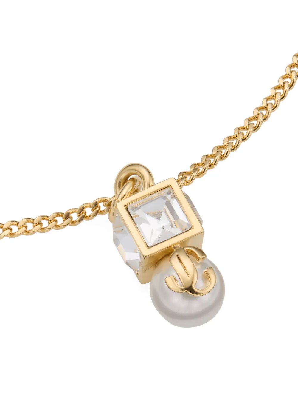 Jimmy Choo Women Gold Metal Jc Pearl Cube Bracelet With Pearl And Crystal Cube JIMMY CHOO