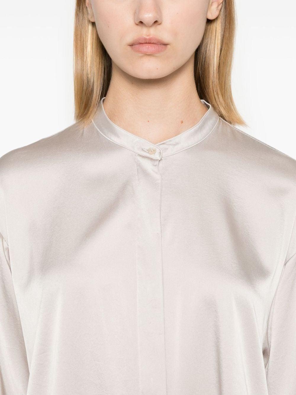 Forte_Forte Women Stretch Heavy Satin Silk Collar Shirt Perla FORTE FORTE
