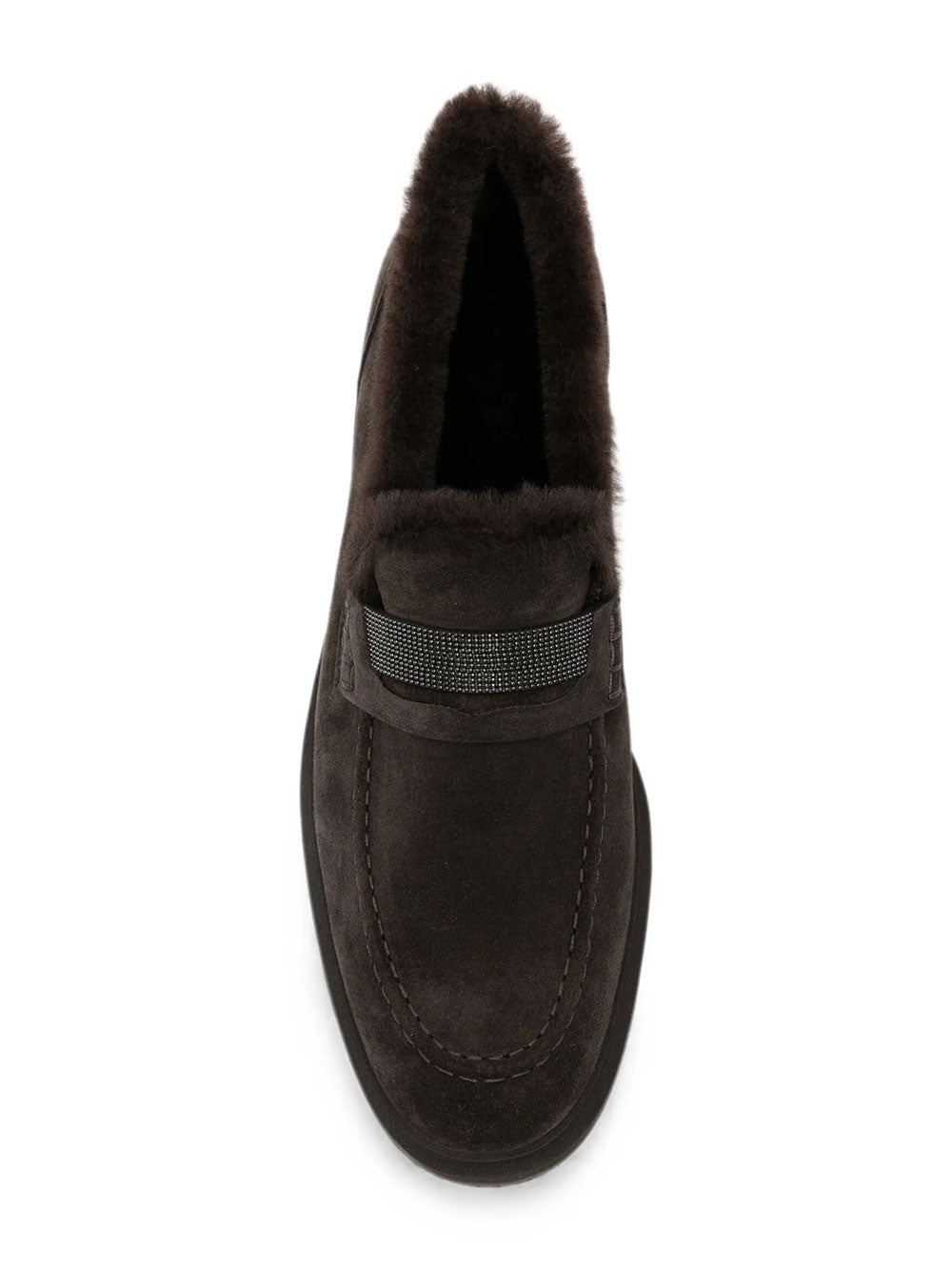 Brunello Cucinelli Women Suede Penny Loafers With Shearling Lining And Precious Insert BRUNELLO CUCINELLI