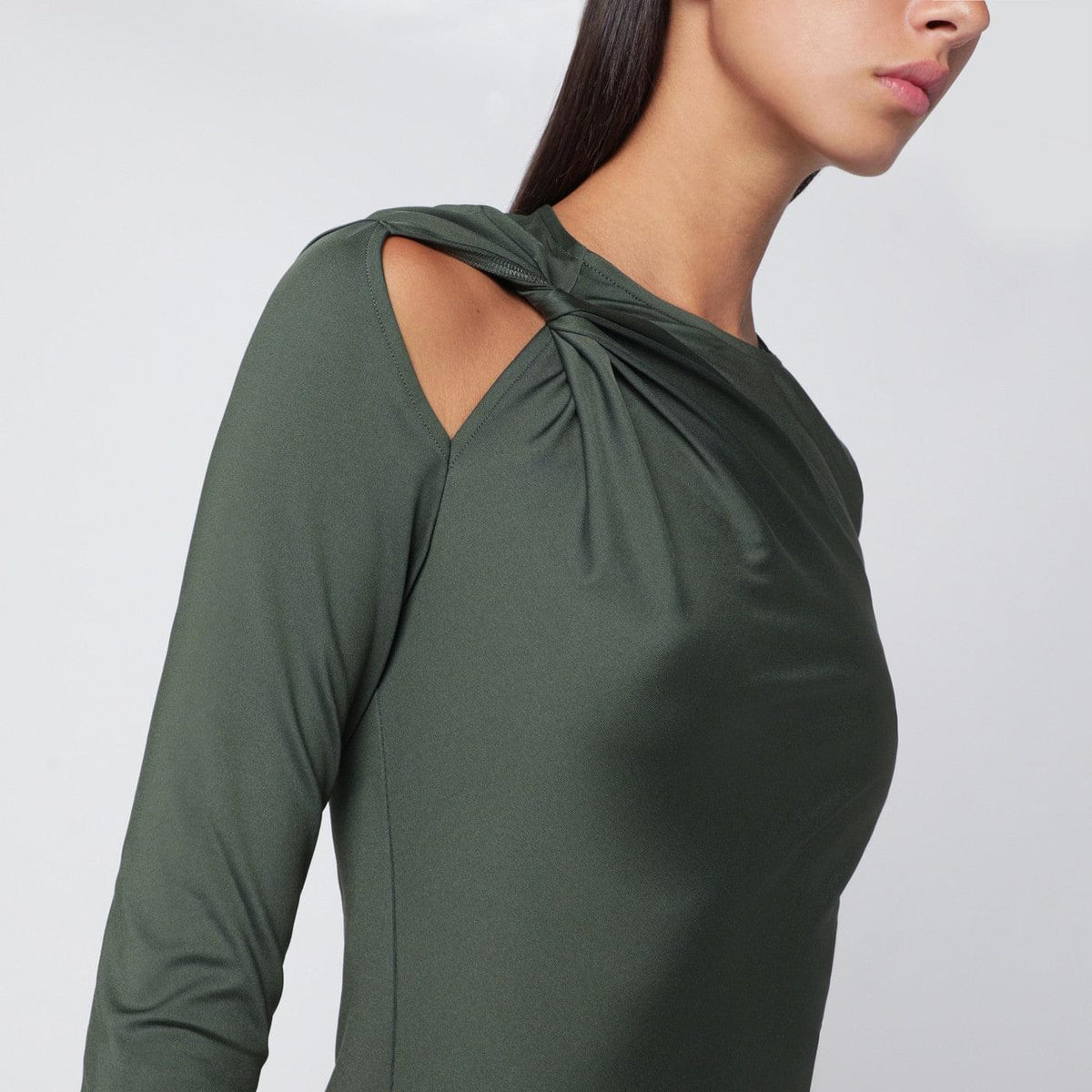 Victoria Beckham Midi Dress In Oregano Green With Interlace Women Women VICTORIA BECKHAM