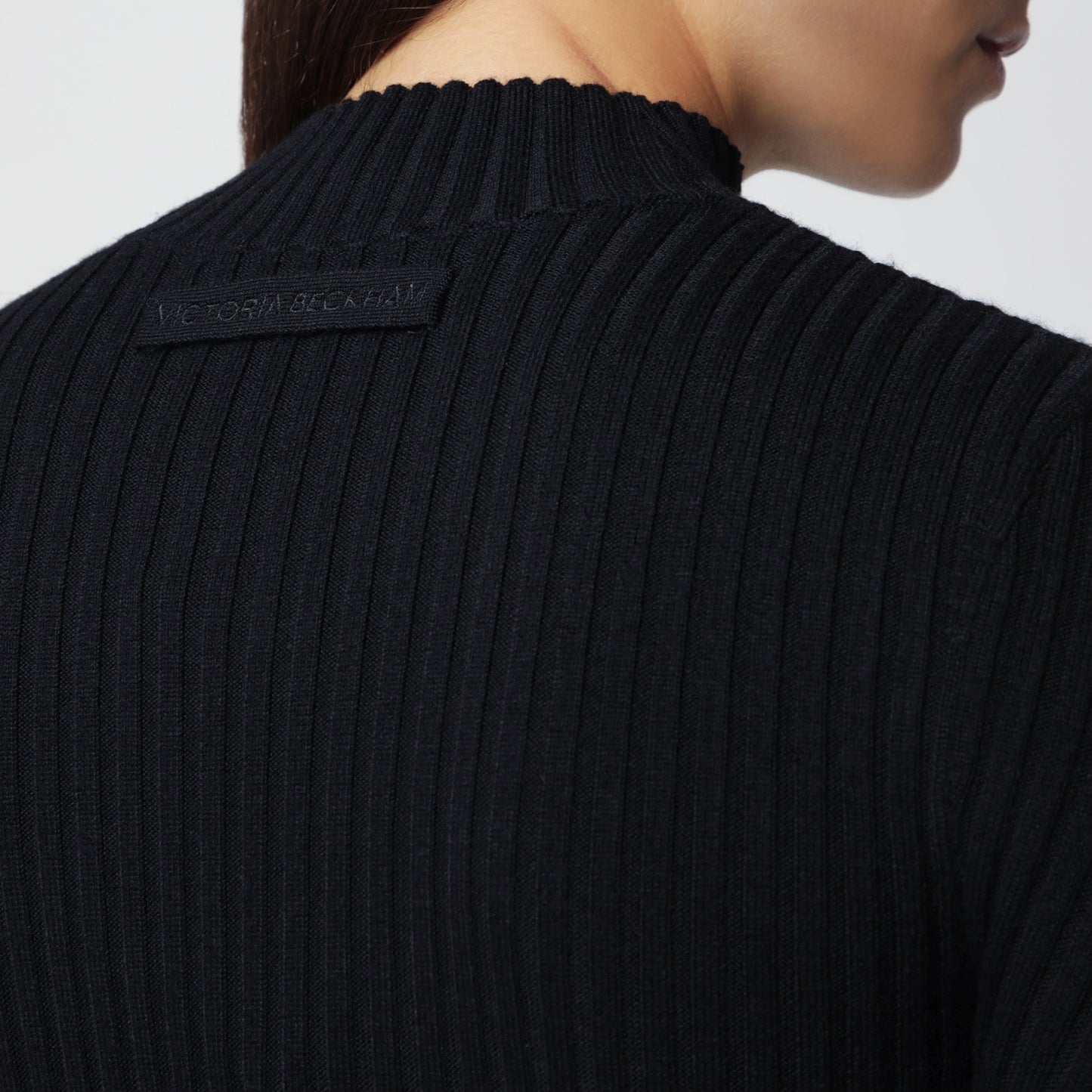 Victoria Beckham Georgia Ribbed Sweater In Black Merino Wool Women VICTORIA BECKHAM