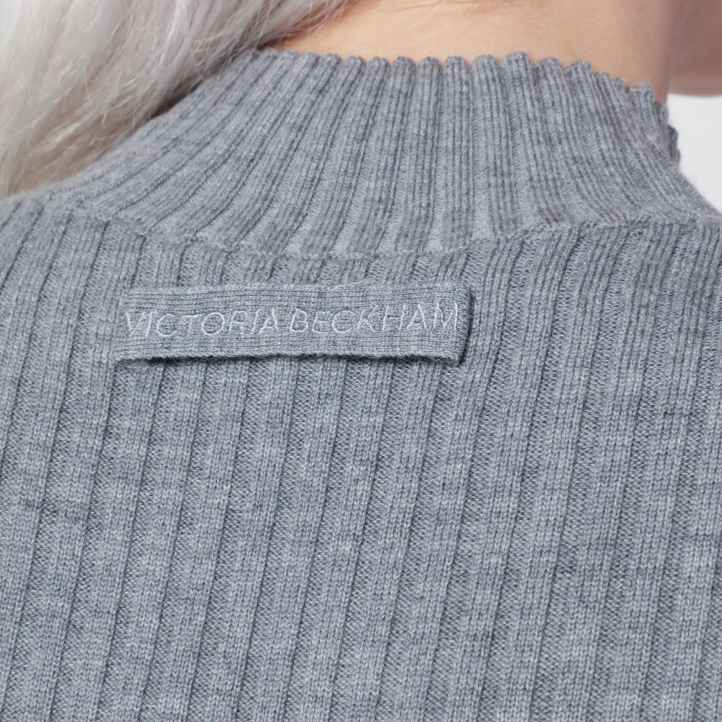 Victoria Beckham Georgia Grey Marl Ribbed Merino Wool Sweater Women VICTORIA BECKHAM