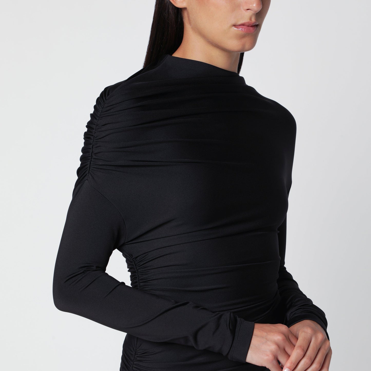 Victoria Beckham Long Black Dress With Draped Shoulders Women VICTORIA BECKHAM