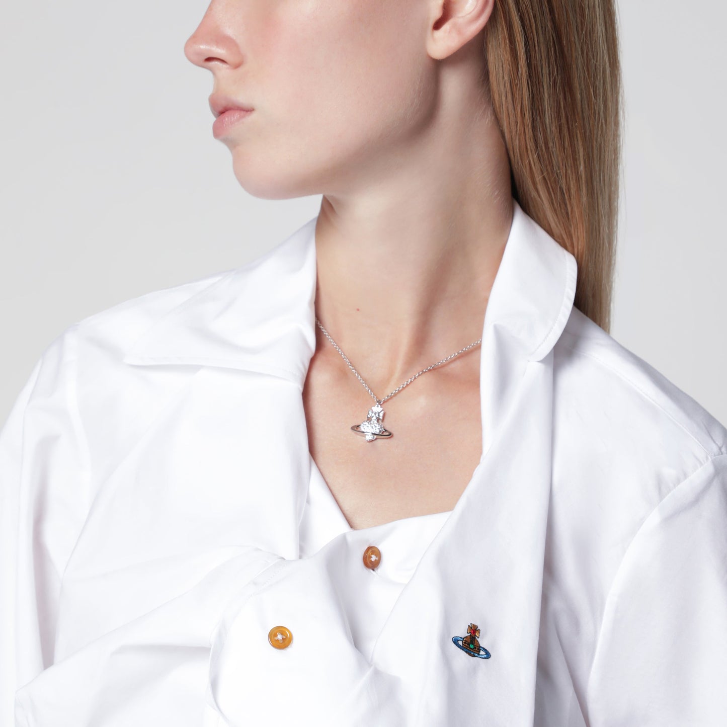 Vivienne Westwood Drunken Cotton Poplin Shirt With Orb Embroidery, White Women VIVIENNE WESTWOOD