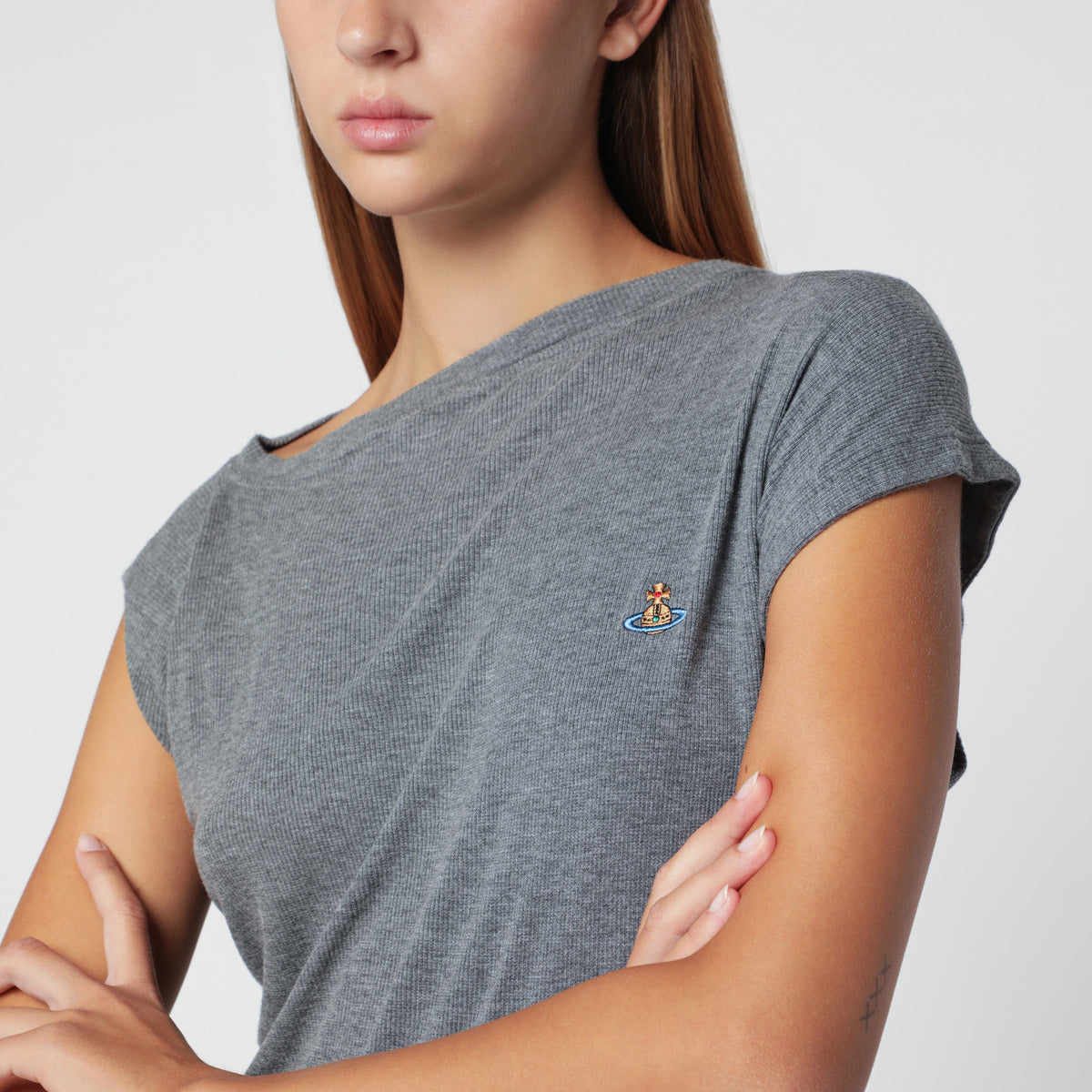 Vivienne Westwood Dark Grey Melange Asymmetric Hebo T-Shirt Women VIVIENNE WESTWOOD