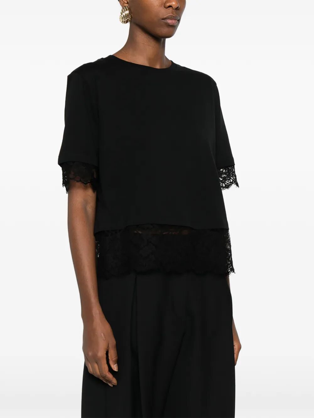 Alexander Mcqueen Women Lace Detail Cotton Jersey T-Shirt ALEXANDER MCQUEEN