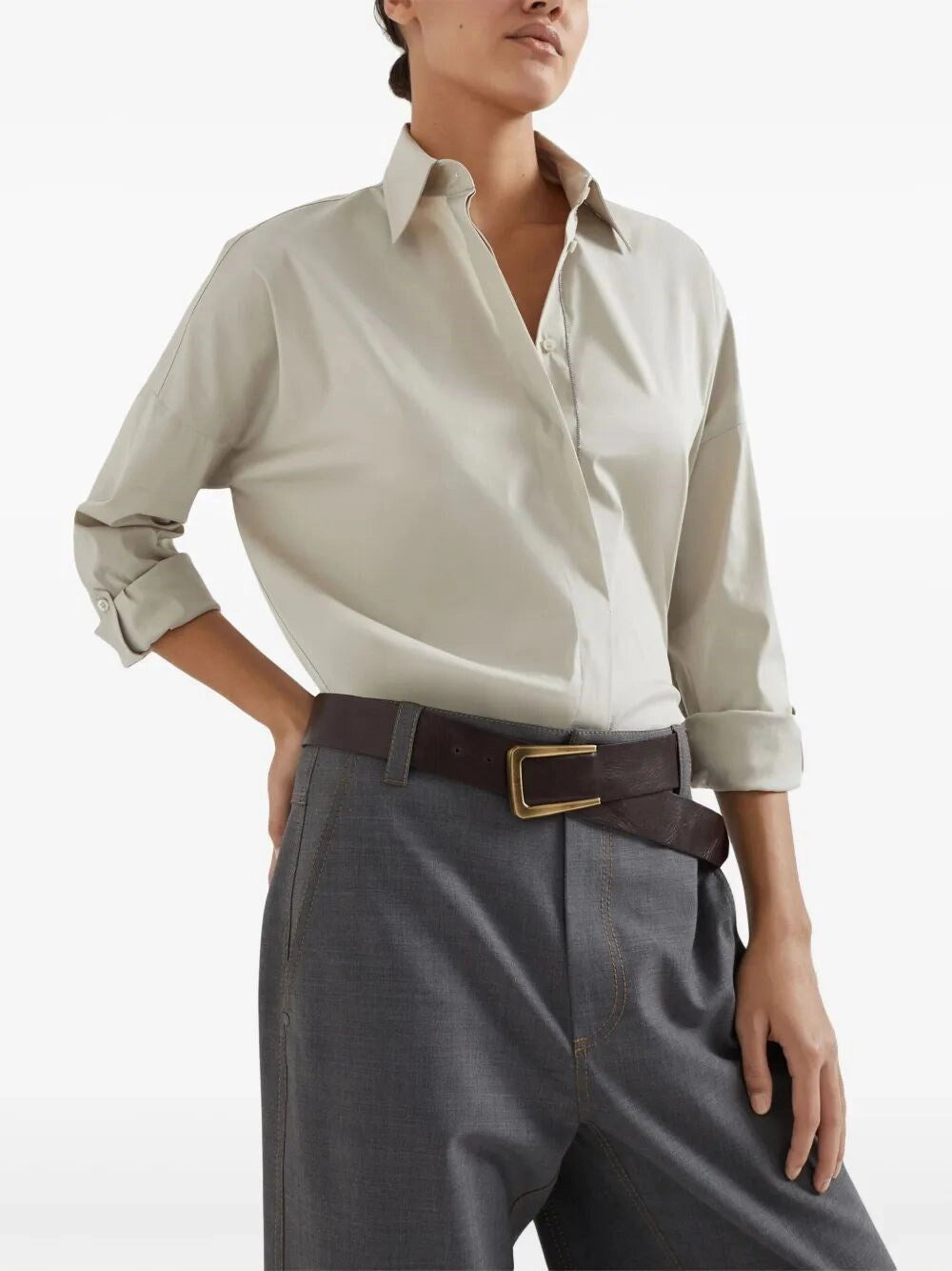 Brunello Cucinelli Women Poplin Shirt With Shiny Trim BRUNELLO CUCINELLI