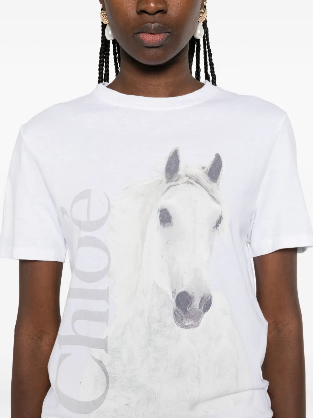 Chloe Women Faded Horse-Print Cotton Jersey T-Shirt CHLOE