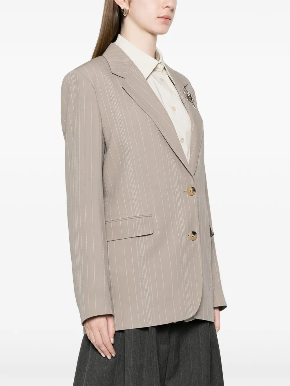 Golden Goose Women Pinstripe Oversized Wool Blend Blazer With Broche GOLDEN GOOSE