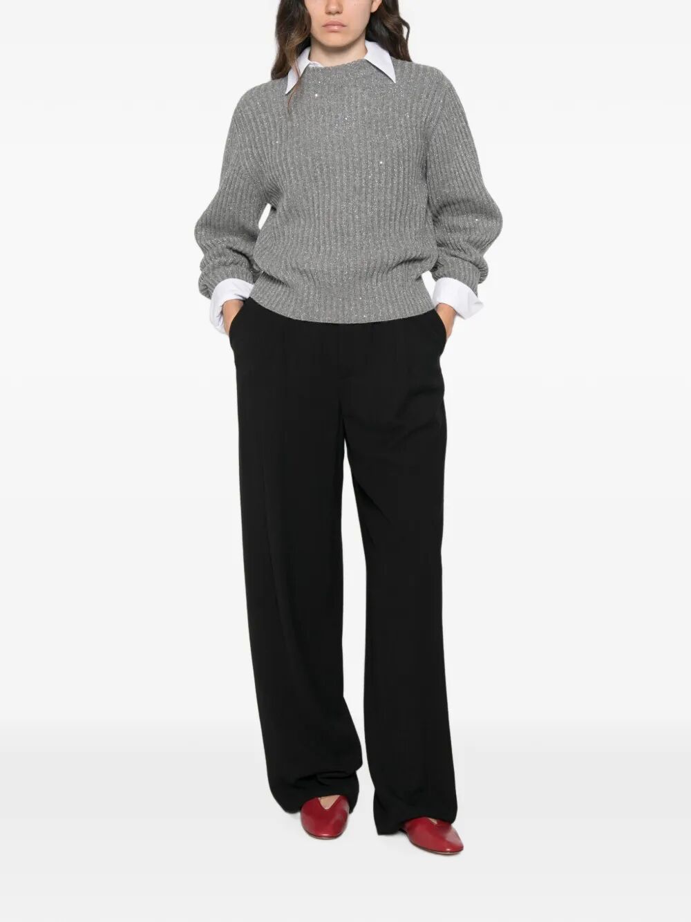 Brunello Cucinelli Women Sparkling & Dazzling Cashmere And Wool Ribbed Sweater BRUNELLO CUCINELLI