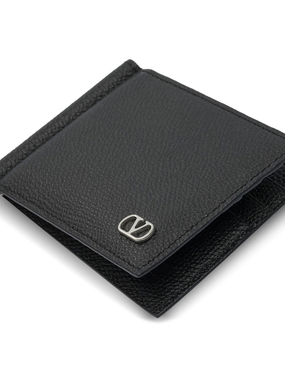 Valentino Garavani Men Vlogo Grained Leather Bi-Fold Card Holder With Money Clip VALENTINO GARAVANI