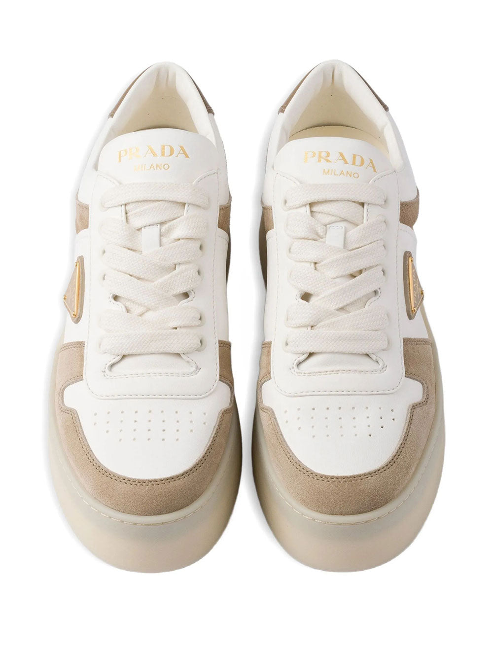 Prada Women Downtown Bold Nappa Leather And Suede Sneakers PRADA