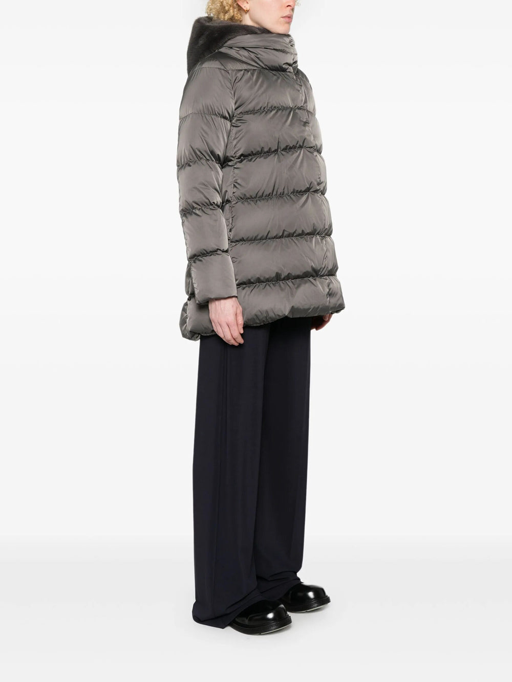 Herno Women Piumino A-Shape In Raso E Lady Alternative Fur HERNO