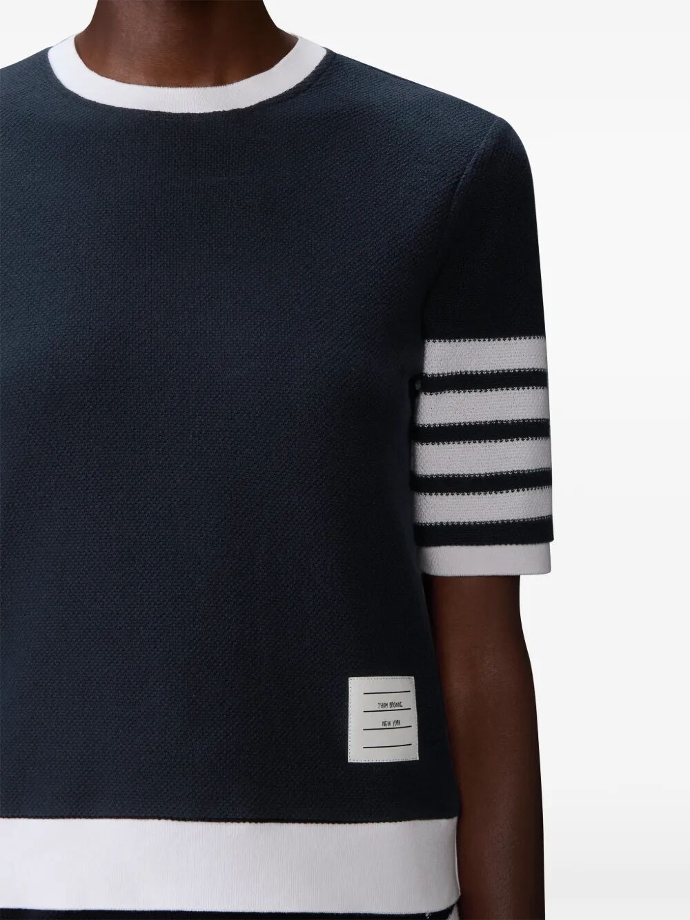 Thom Browne Women Textured Cotton Piqué 4-Bar T-Shirt THOM BROWNE