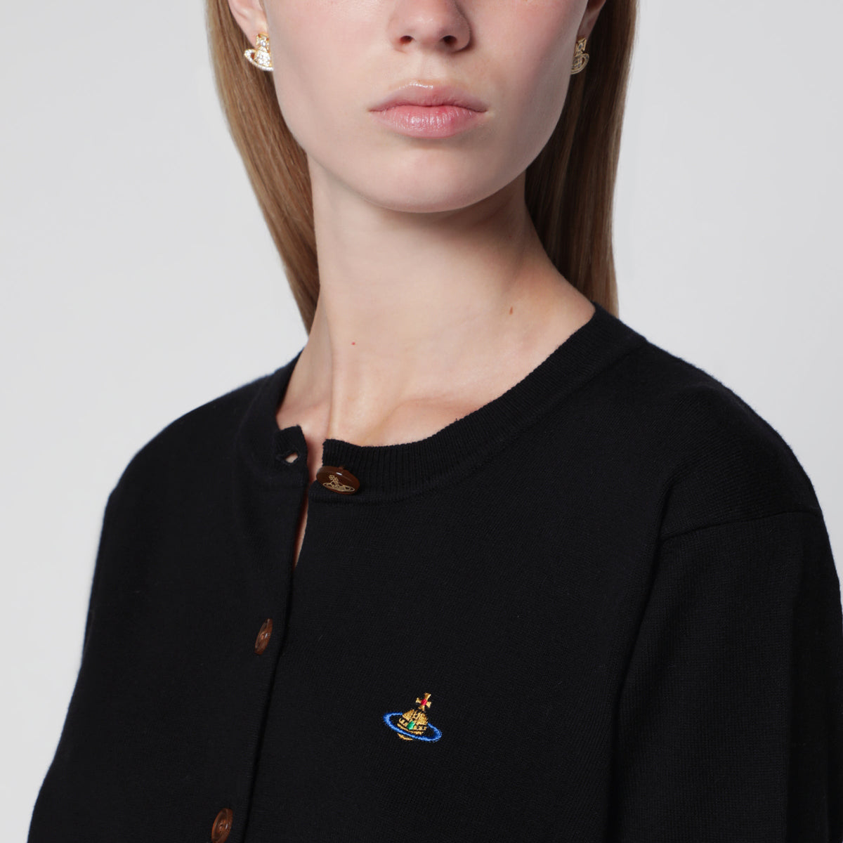 Vivienne Westwood Bea Cotton-Cashmere Cardigan With Orb Embroidery, Black Women VIVIENNE WESTWOOD