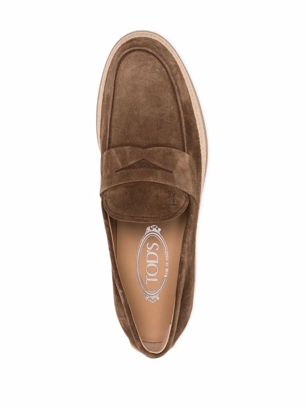 Tod's Men Suede Loafers With Rubber Outsole And Raffia Piping TOD'S