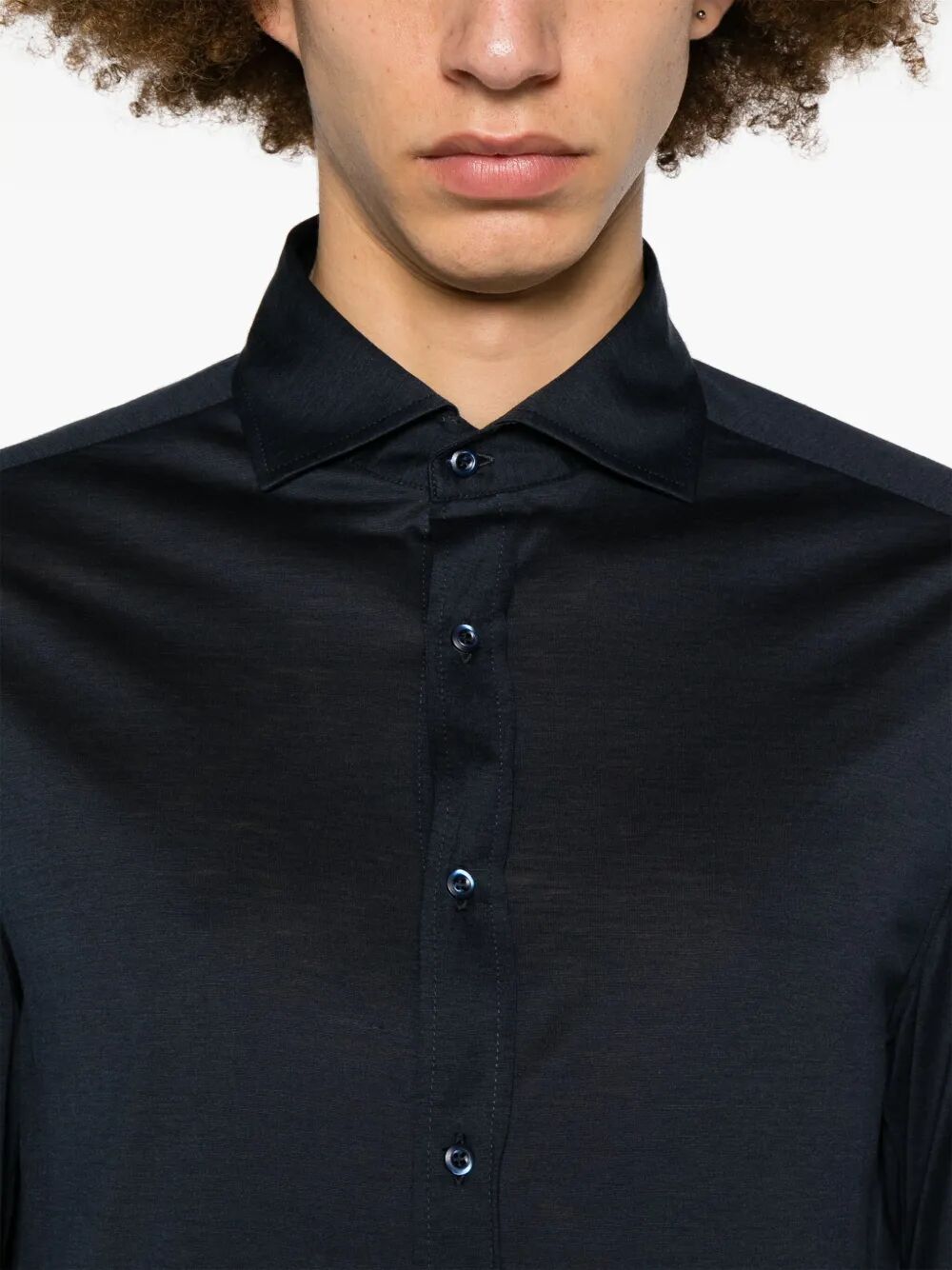 Brunello Cucinelli Men Silk And Cotton Jersey Shirt With Spread Collar BRUNELLO CUCINELLI
