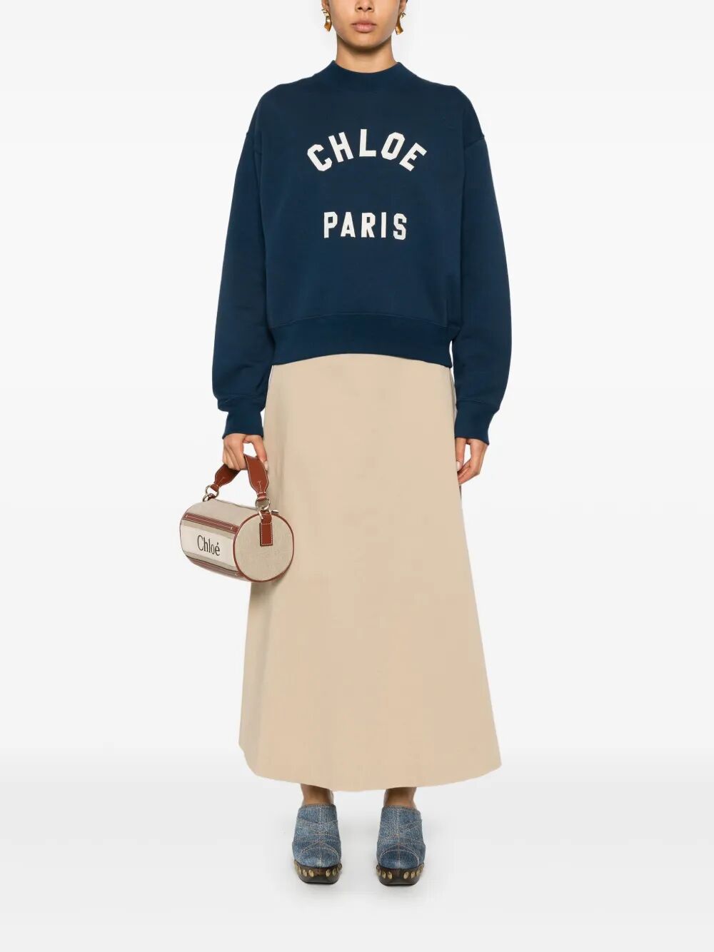 Chloe Women Mock-Neck Cotton Fleece Logo Sweater CHLOE