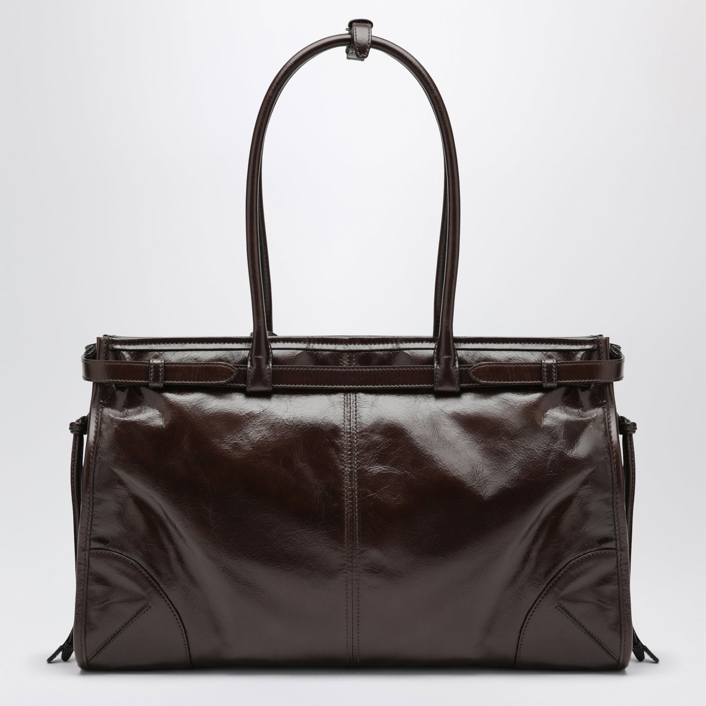 Prada Bonnie Large Leather Handbag In Dark Brown Women PRADA