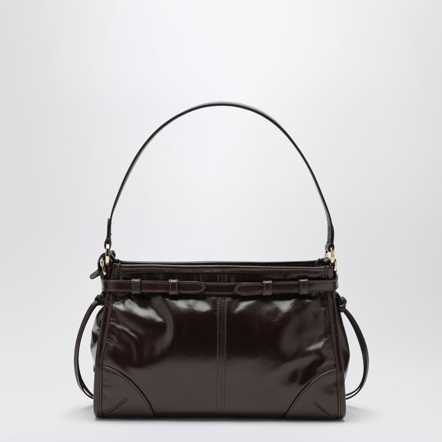 Prada Bonnie Small Hobo Handbag In Calf Leather, Dark Brown Women PRADA