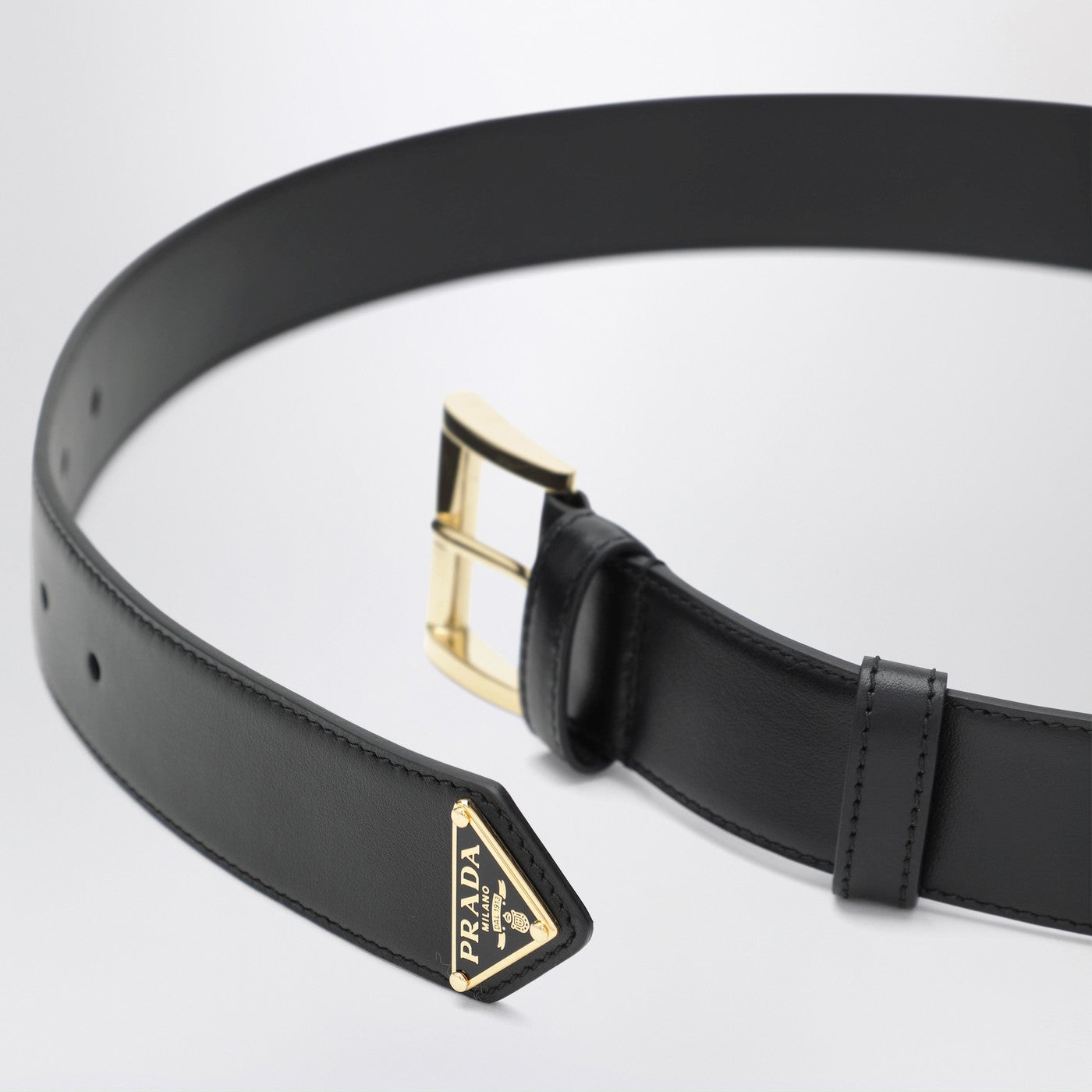 Prada Black Leather Belt With Triangle Logo Women PRADA
