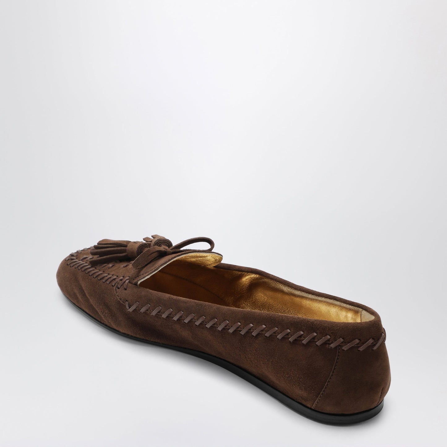 Prada Suede Moccasin Cacao With Embroidery And Tassels Women PRADA