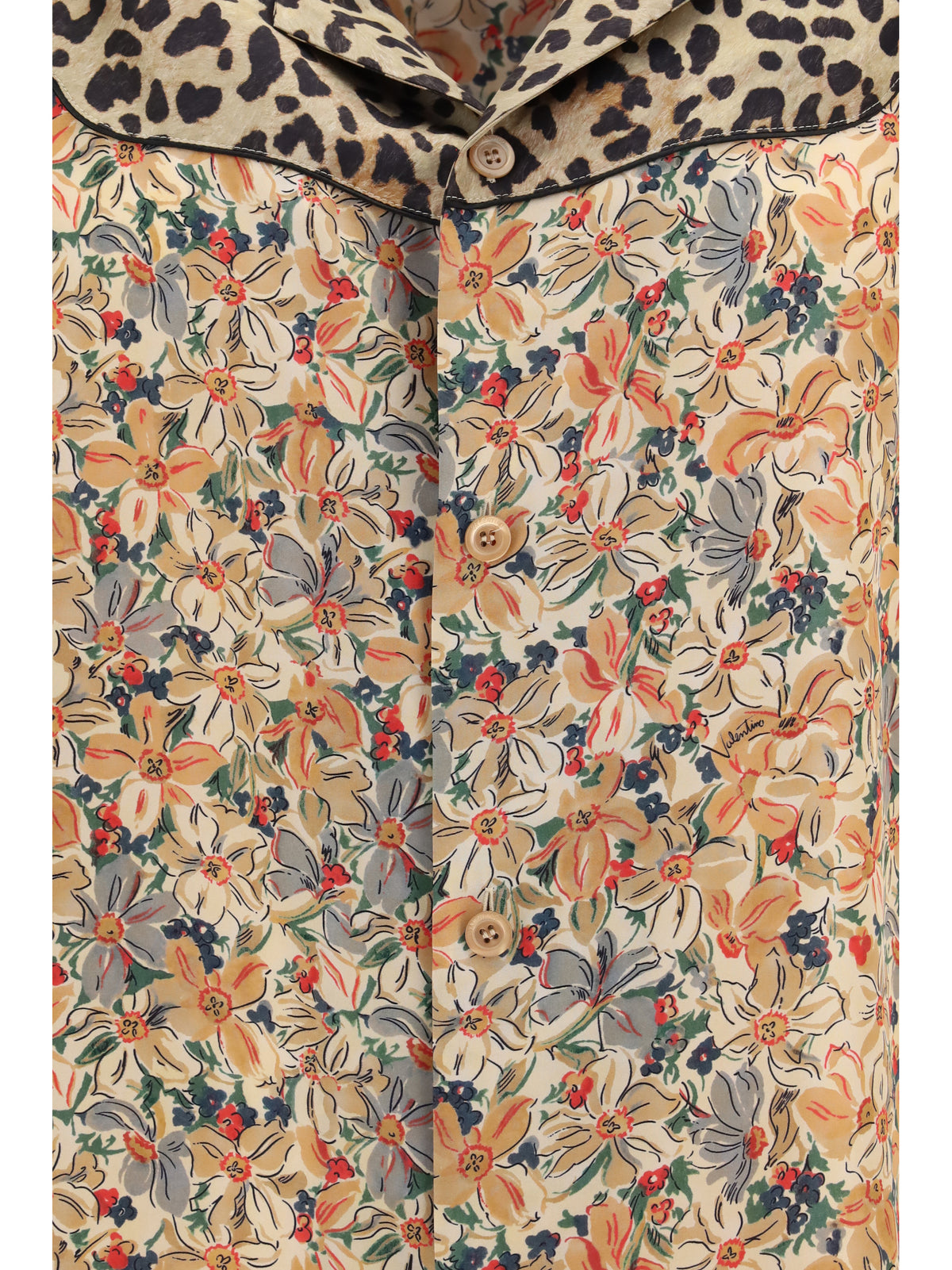 Valentino Men Short-Sleeve Floral And Leopard Print Shirt VALENTINO