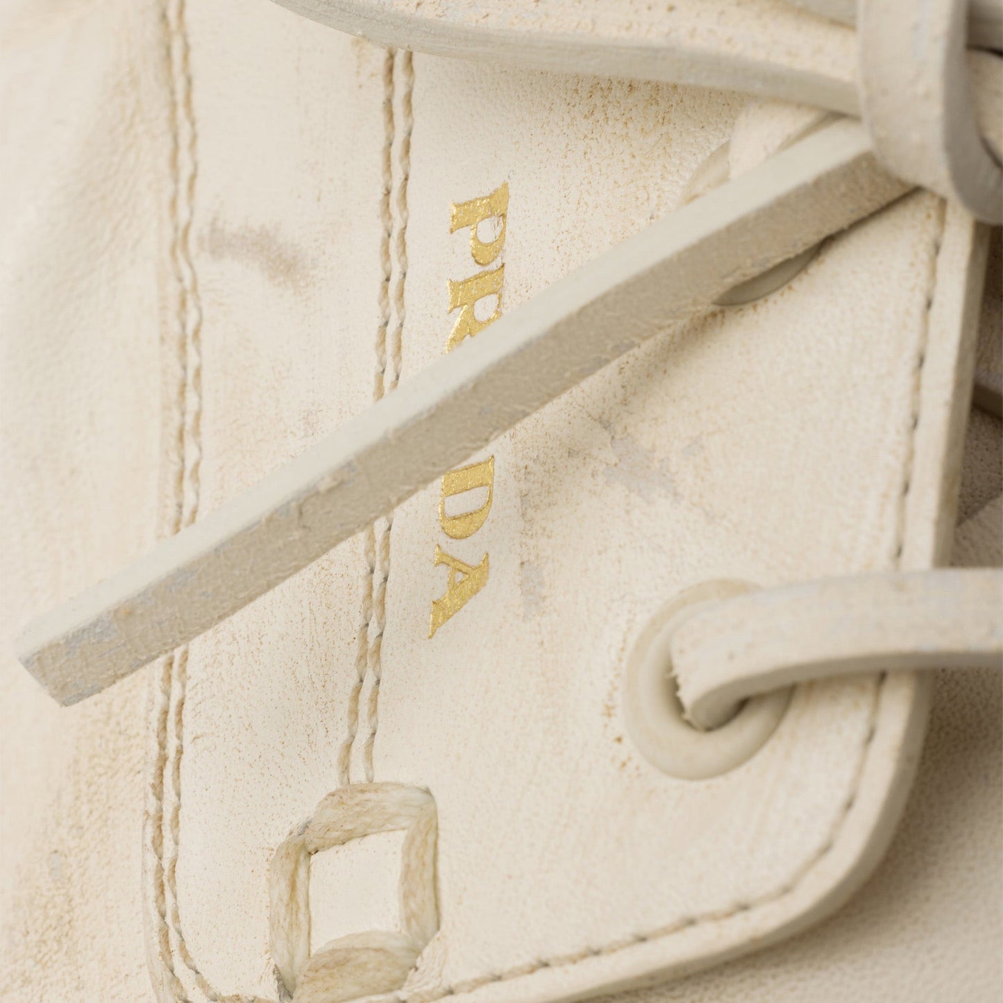 Prada Shuffle Boat Loafers In Antique-Effect Leather, Talc Color Women PRADA