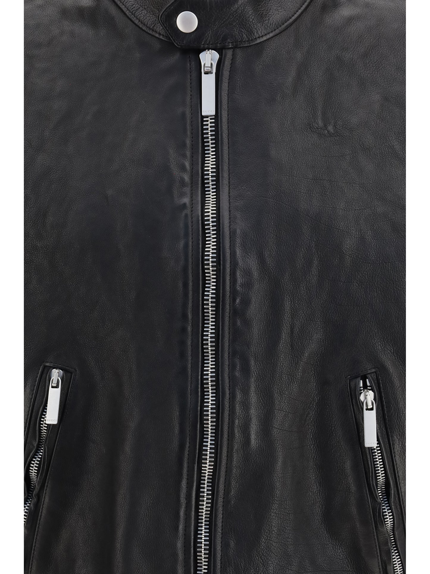 Gucci Men Buffalo Leather Bomber With Web Trim GUCCI