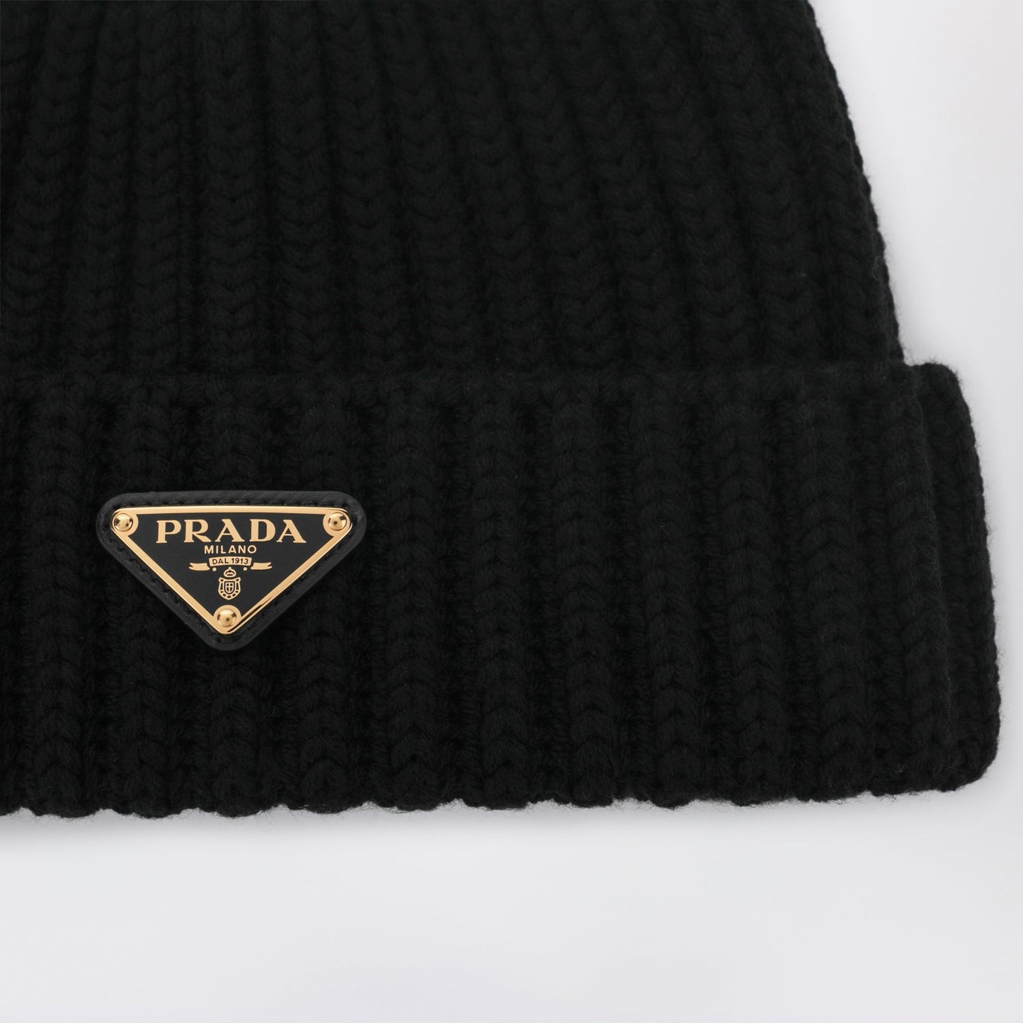 Prada Black Wool Beanie With Logo Triangle Women PRADA