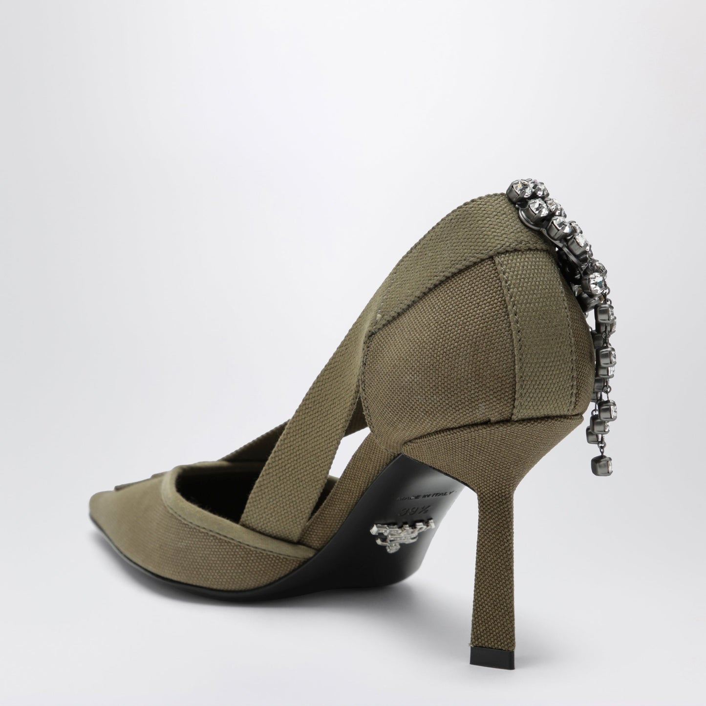 Prada Military Green Canvas Pumps With Crystals Women PRADA