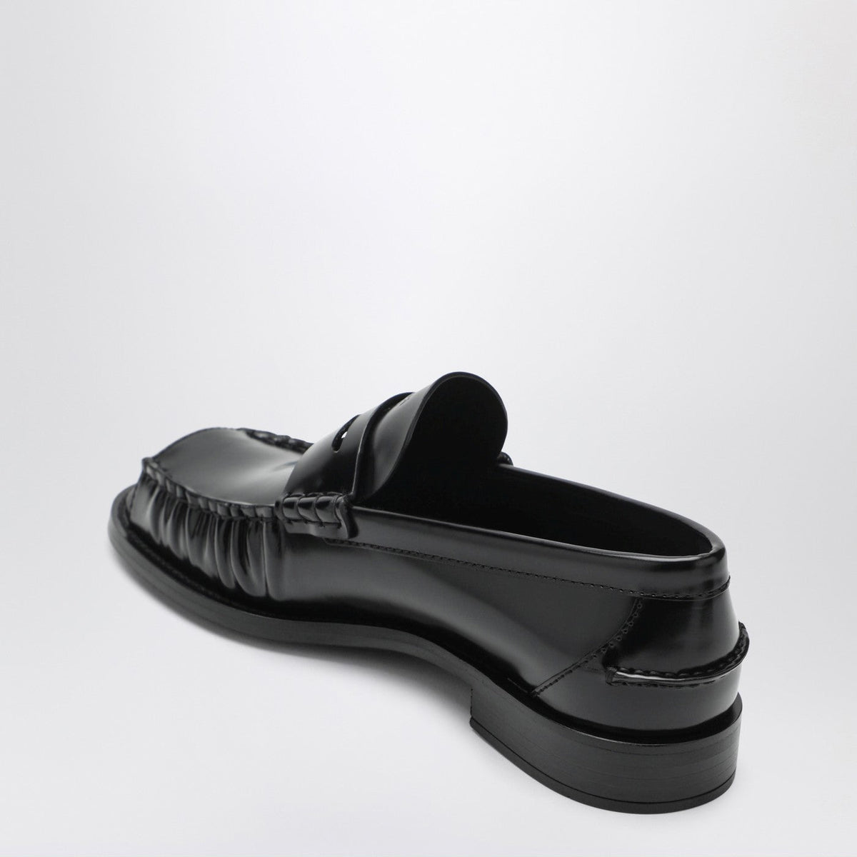 Prada Black Brushed Leather Peep-Toe Loafers Women PRADA