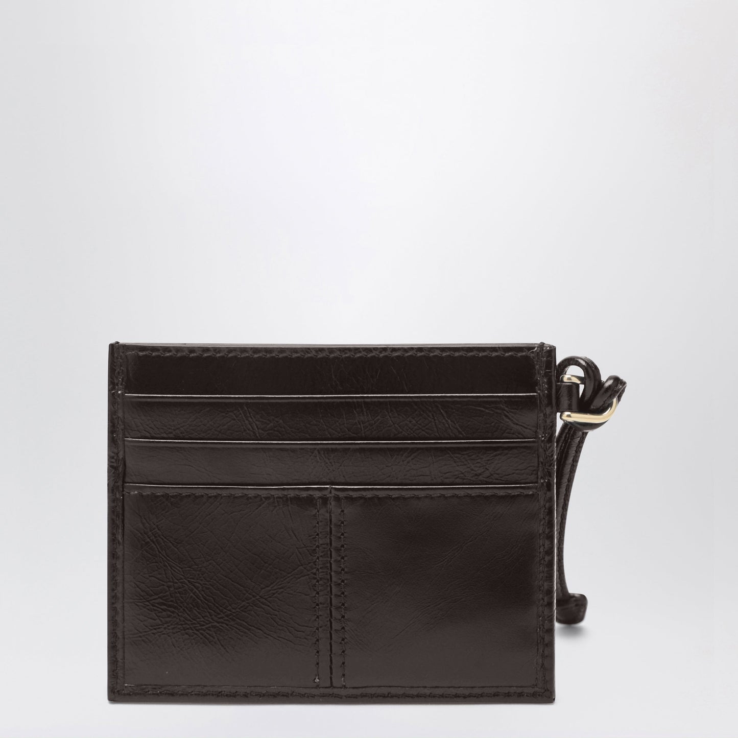Prada Leather Card Holder In Dark Brown With Triangle Logo Women PRADA