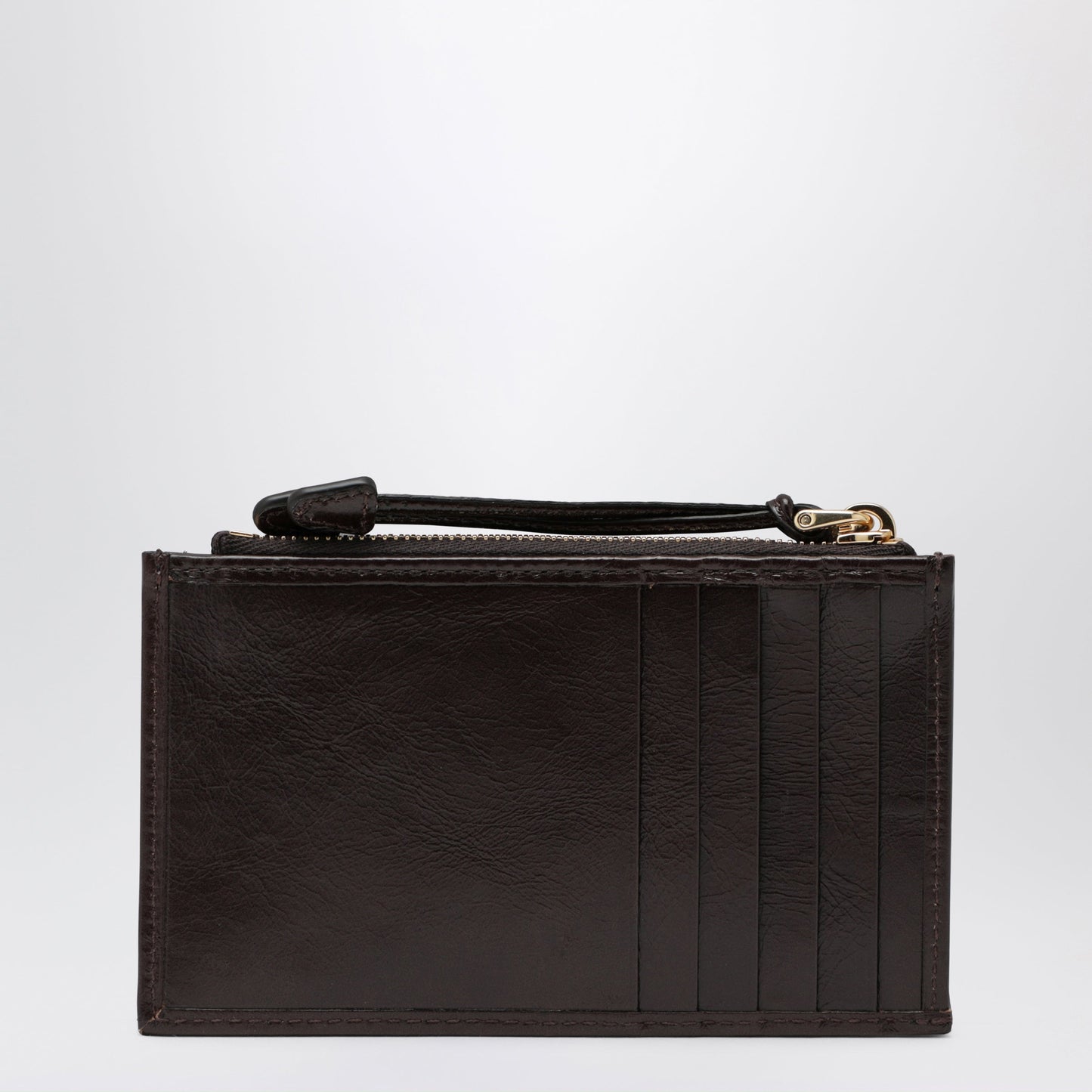 Prada Dark Brown Calf Leather Zip Card Holder Women PRADA