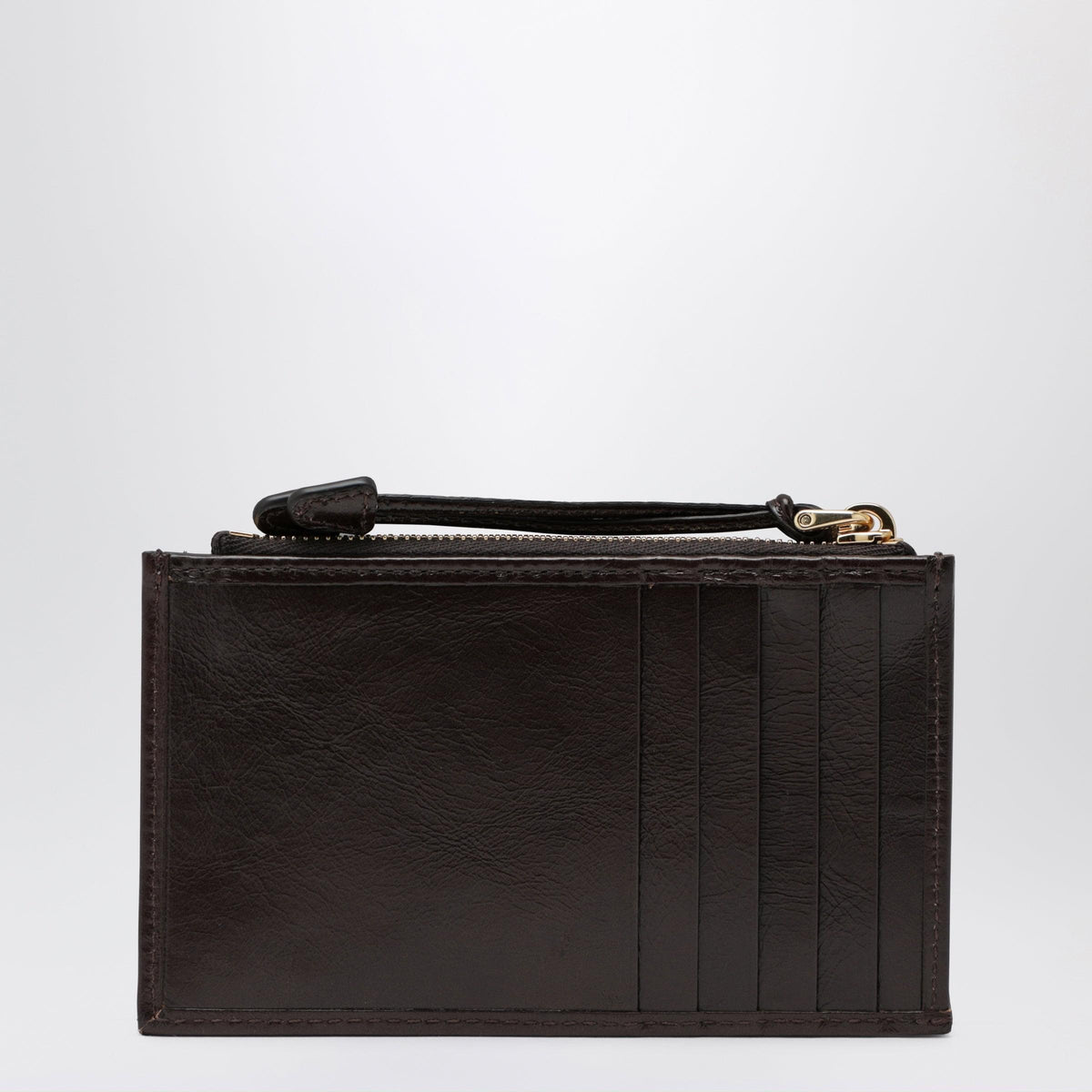 Prada Dark Brown Calf Leather Zip Card Holder Women PRADA