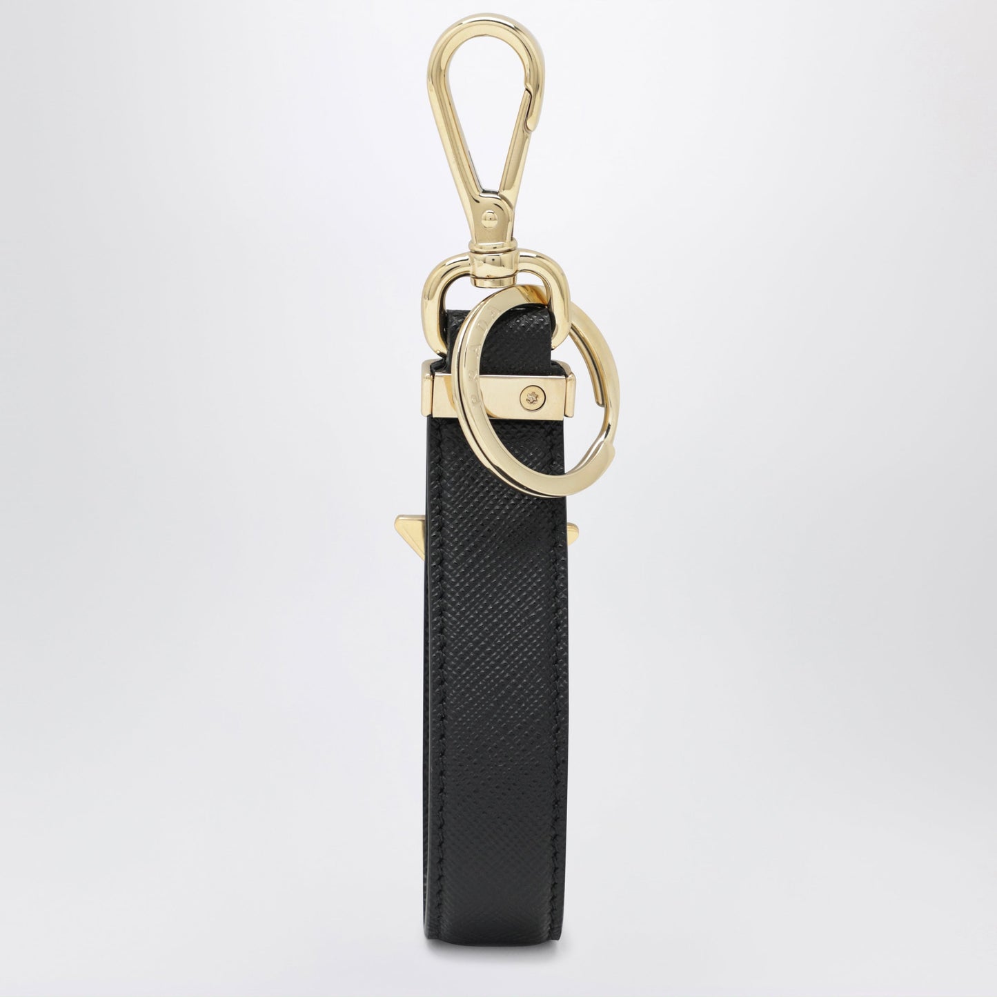 Prada Black Saffiano Leather Keyring With Triangle Logo Women PRADA