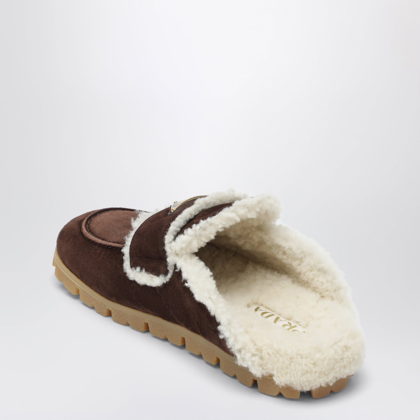 Prada Brown Suede And Shearling Clogs Women PRADA