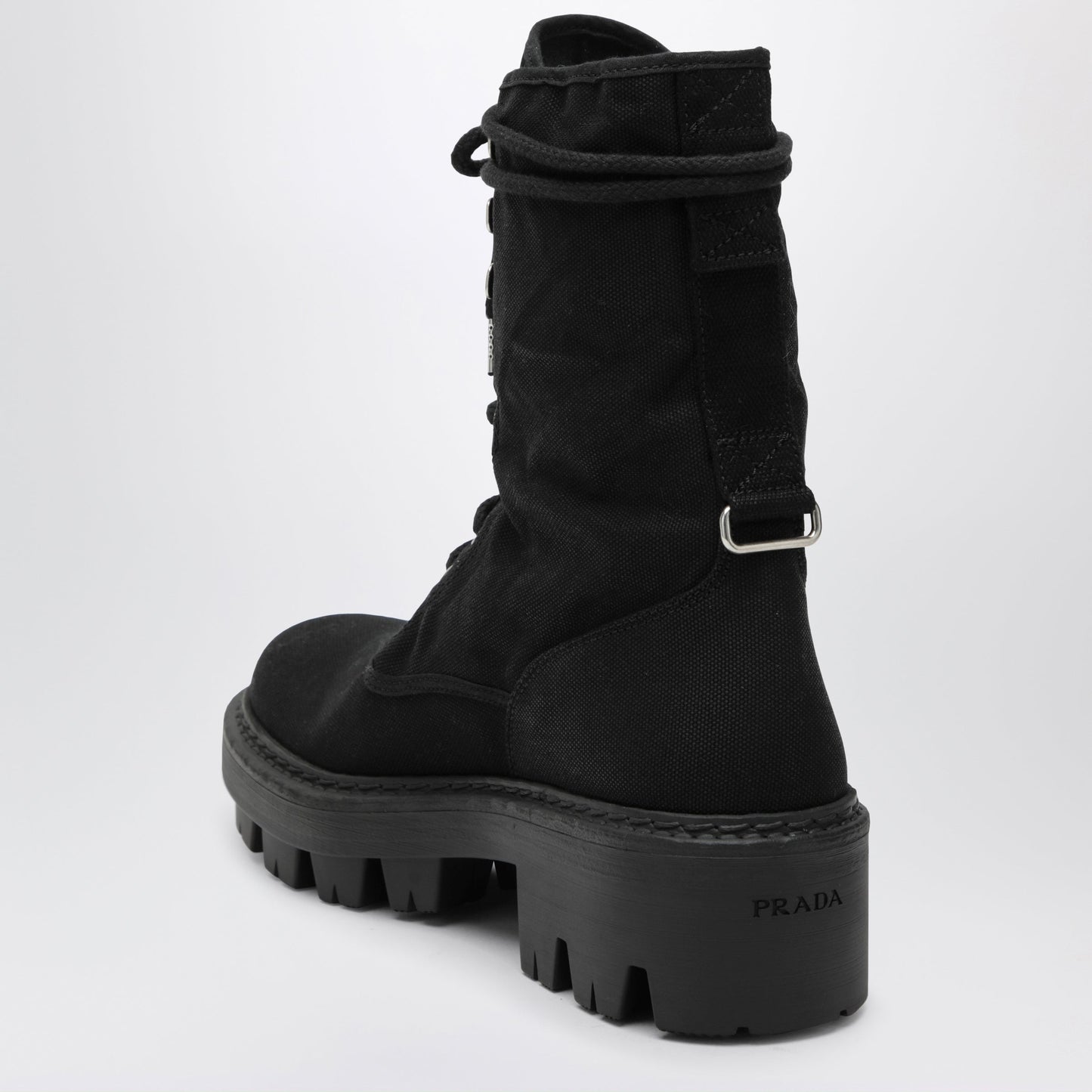 Prada Black Canvas Lace-Up Ankle Boots Women PRADA