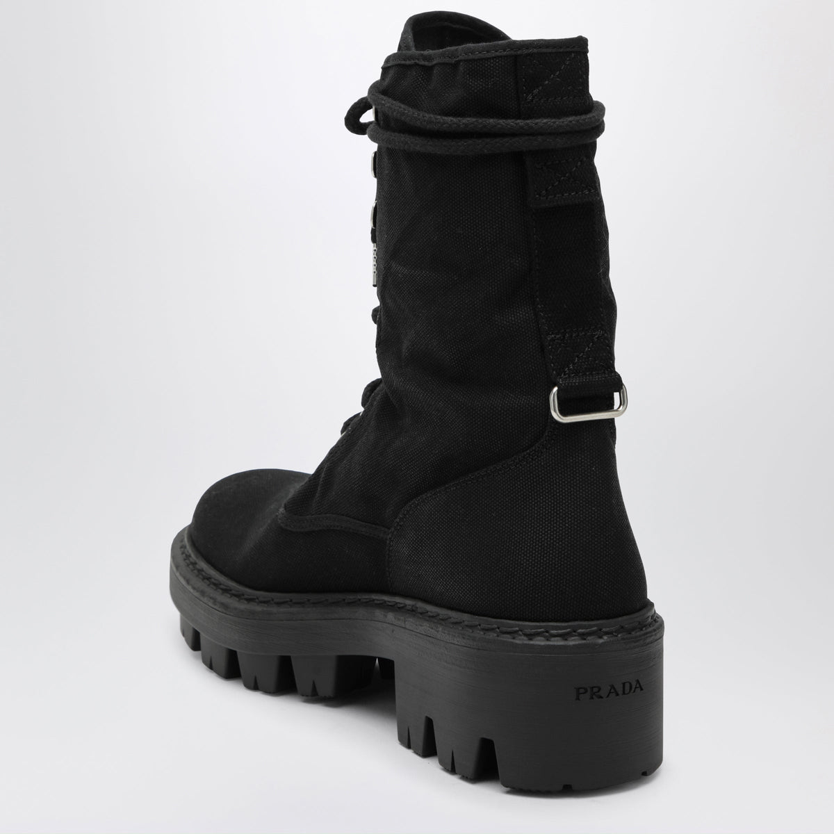 Prada Black Canvas Lace-Up Ankle Boots Women PRADA