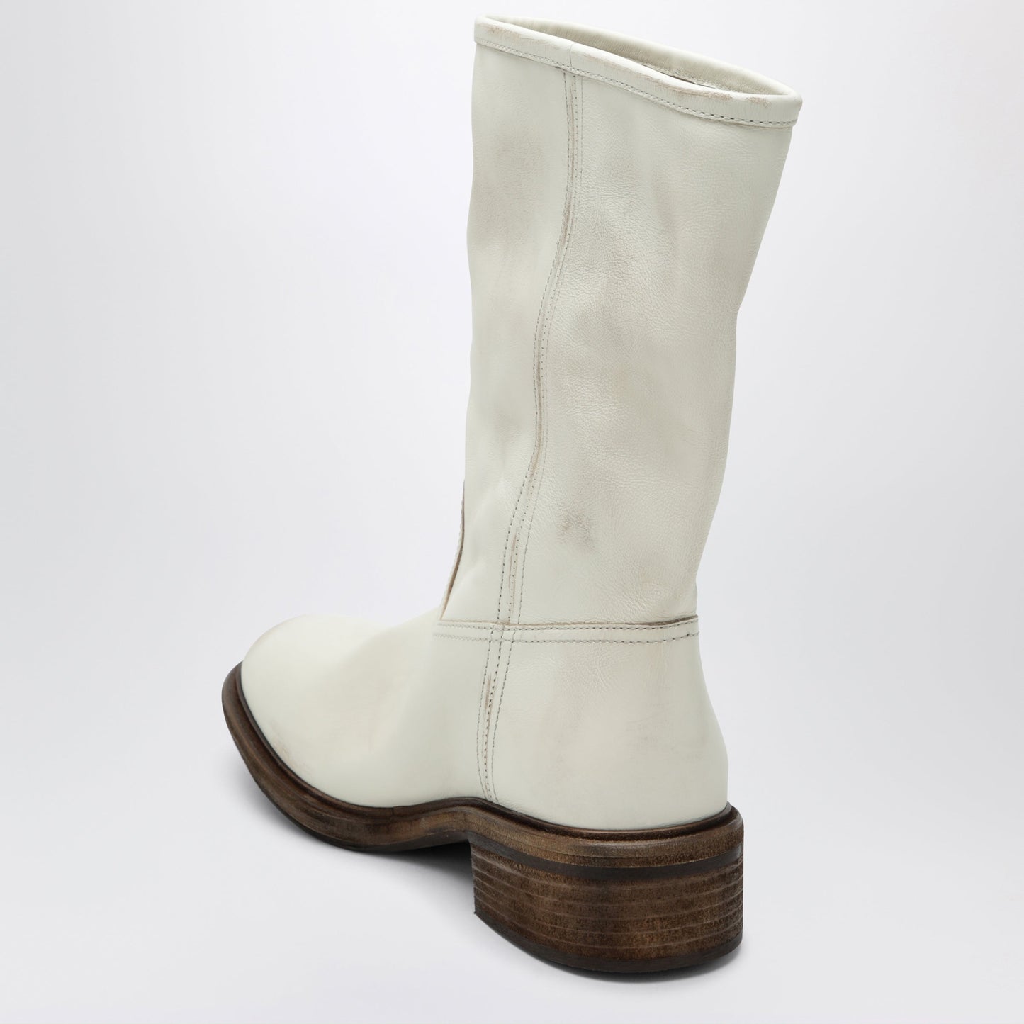 Prada Talc-Colored Boots In Aged-Effect Leather Women PRADA