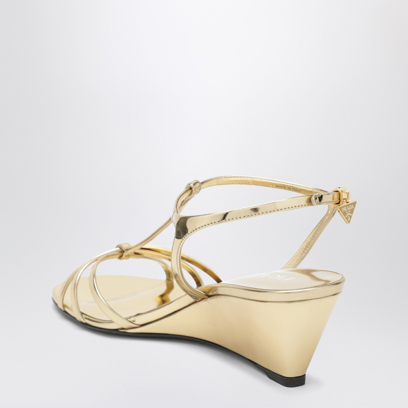 Prada Platinum Leather Wedge Sandals Women PRADA